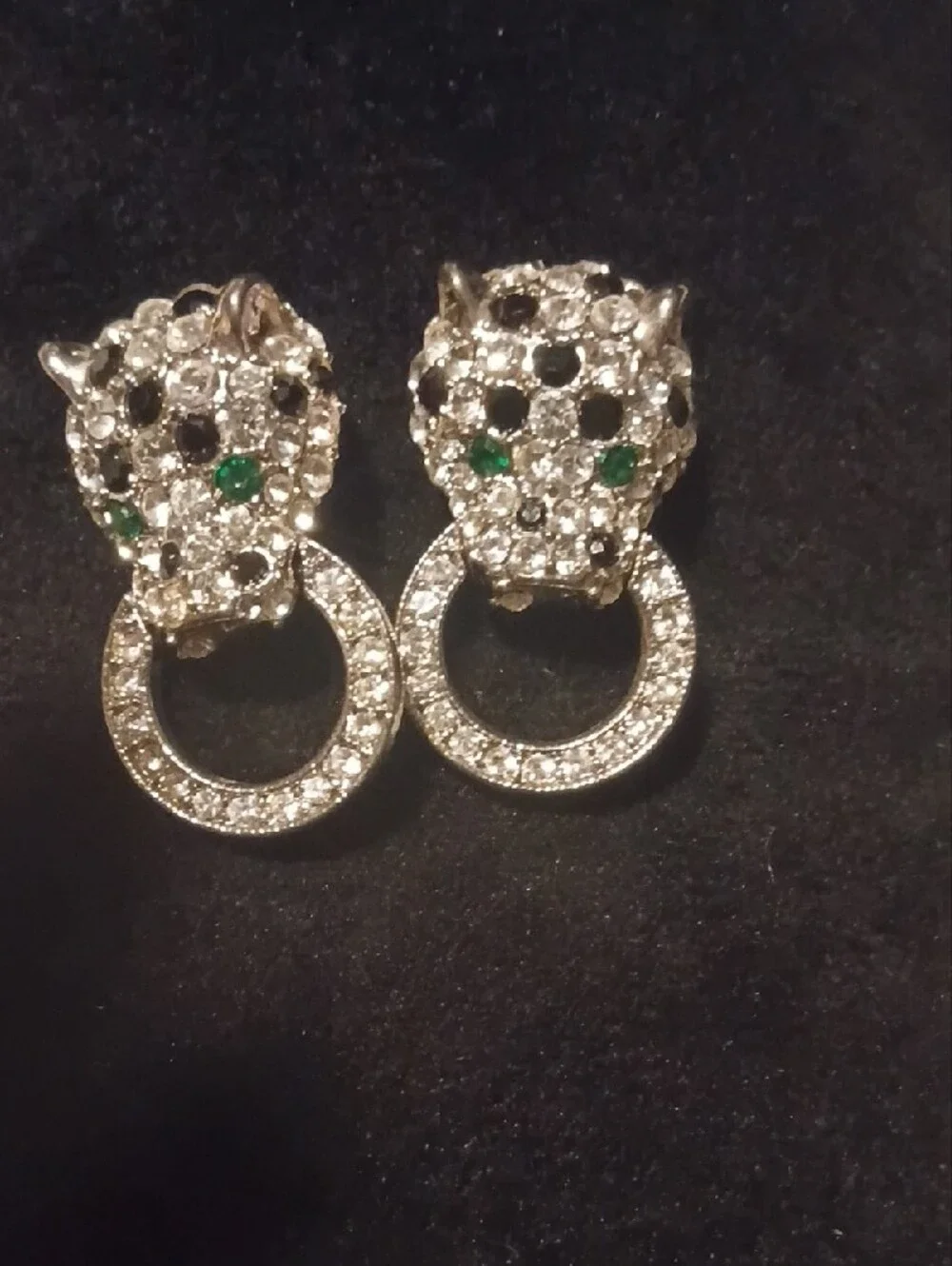 KJL Crystal Leopard Head Drop Earrings with Green Accent - Women's Jewelry